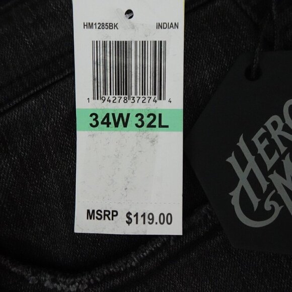 Heroes Motors Moto Jeans Men's Size 34x32 Black Denim Super Slim Paint Splatters - Picture 10 of 14